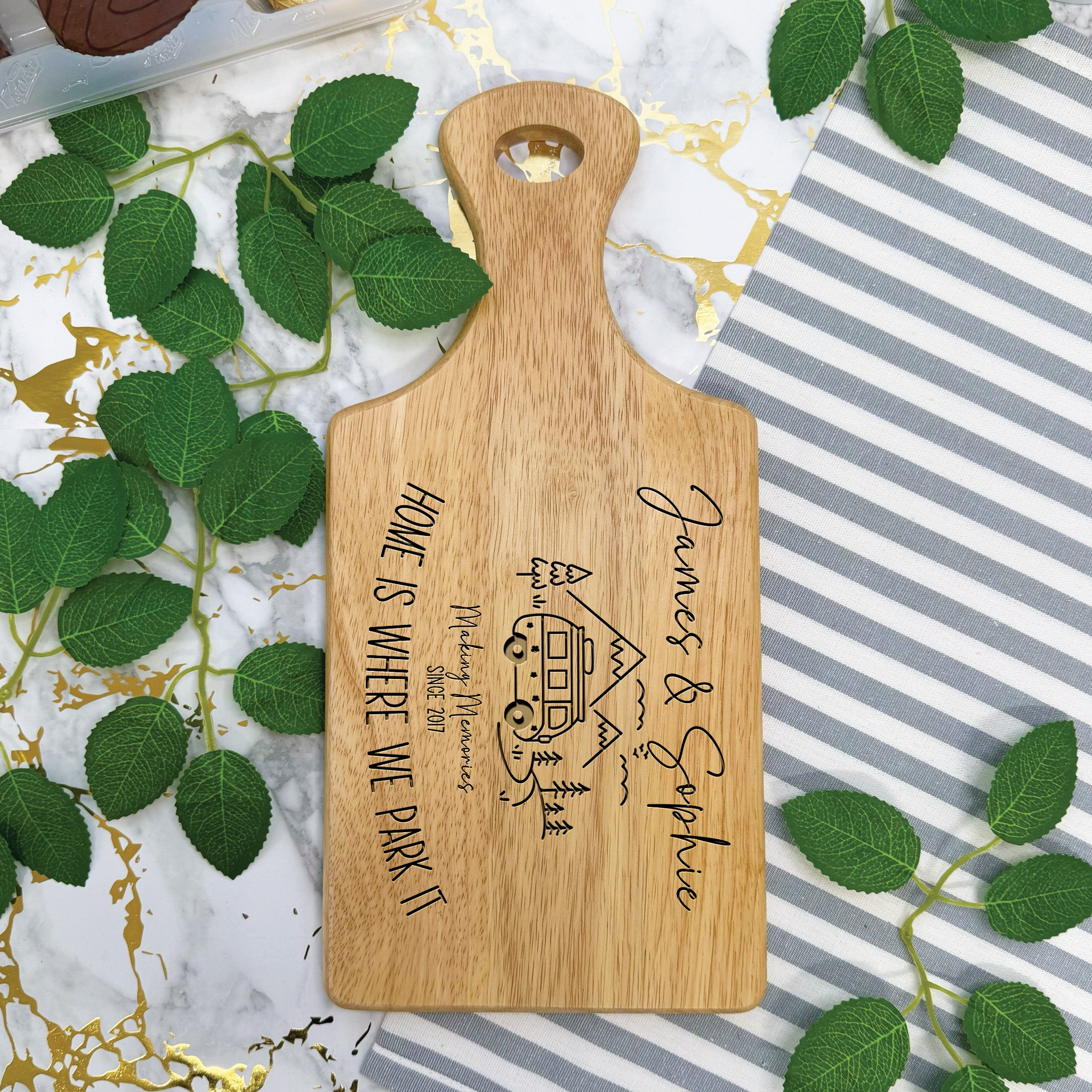 Personalised Engraved Camper Van Wooden Serving Paddle Board