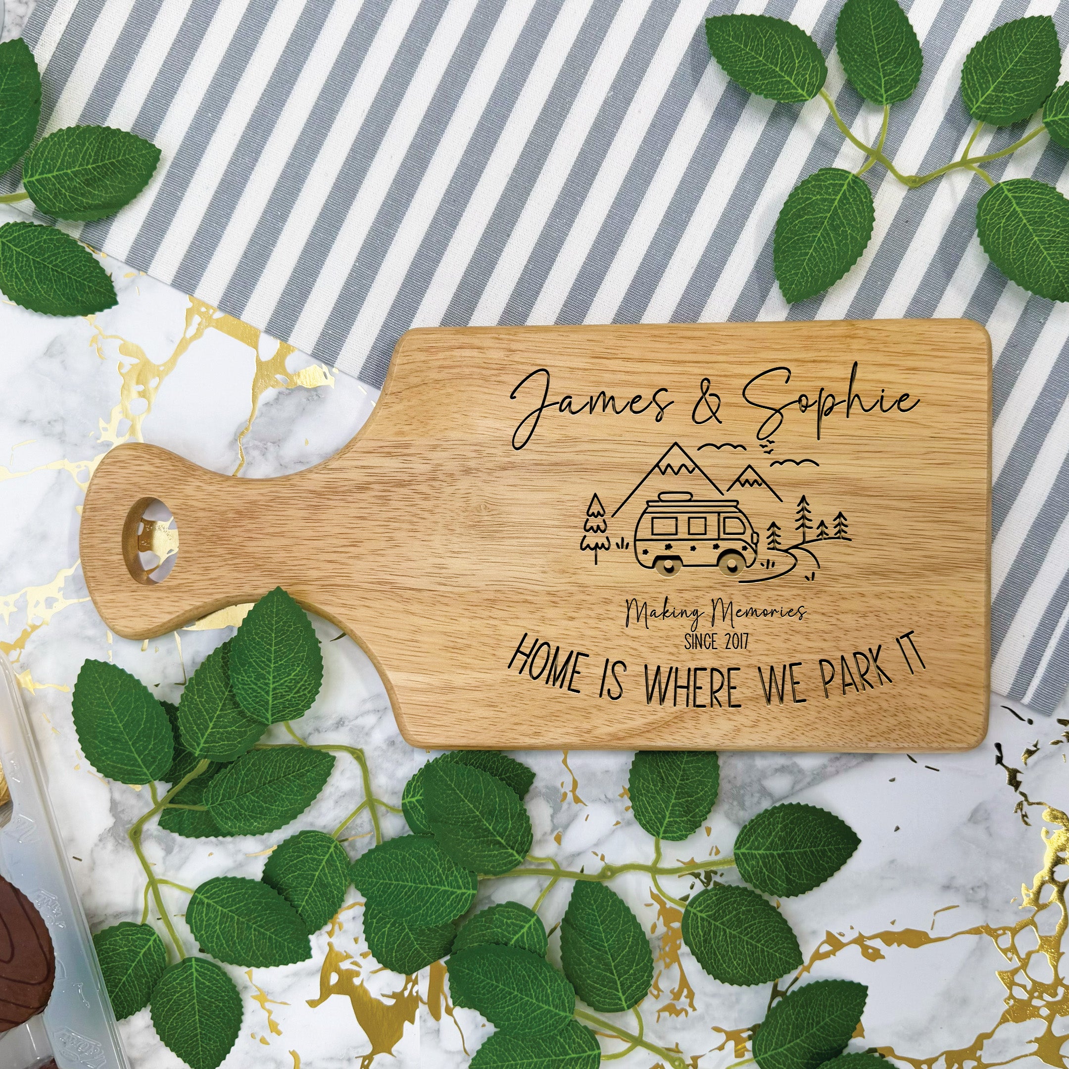 Personalised Engraved Camper Van Wooden Serving Paddle Board
