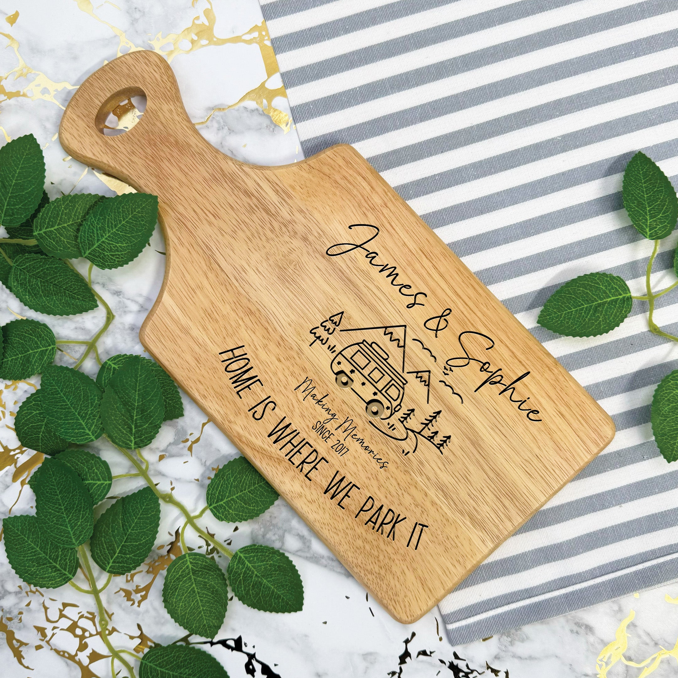 Personalised Engraved Camper Van Wooden Serving Paddle Board