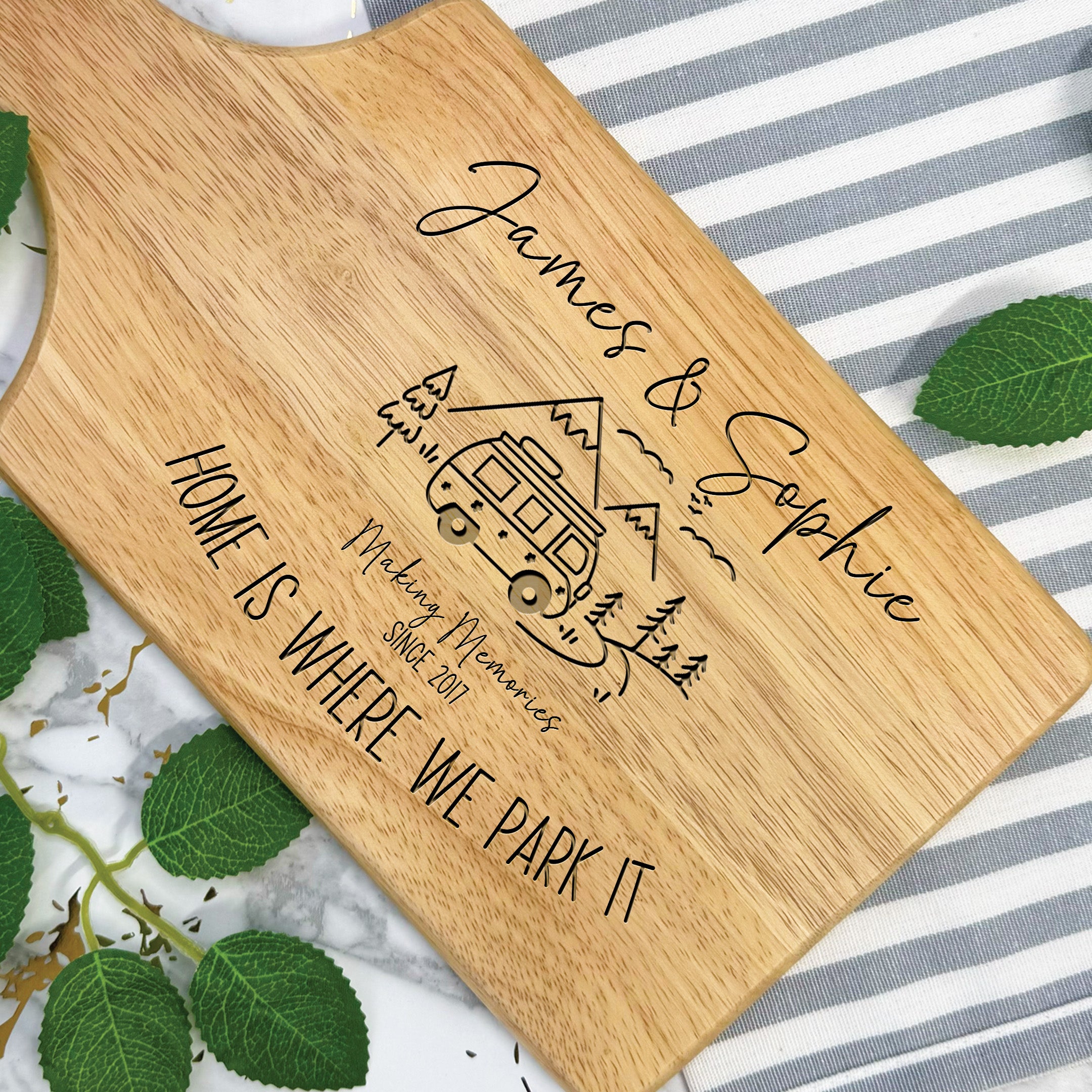 Personalised Engraved Camper Van Wooden Serving Paddle Board