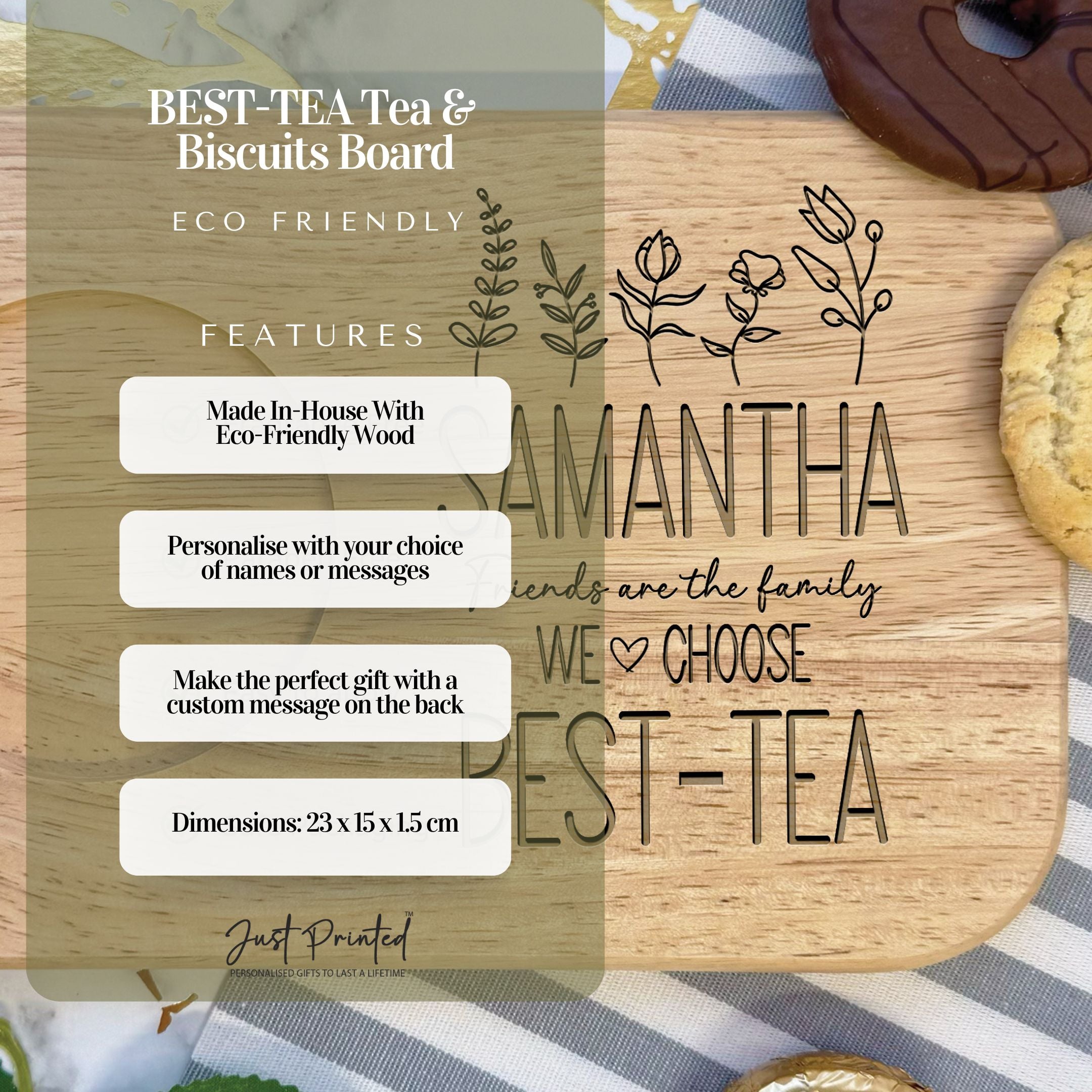 Engraved Best-Tea Design Tea & Biscuits Board Best Friends Gift